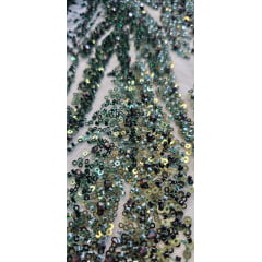 Tule Bordado com Pedrarias Premium Verde Floresta HT98091